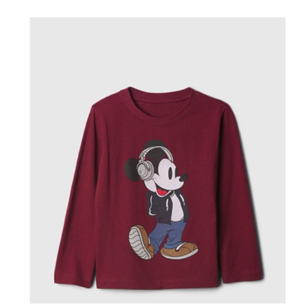 GAP Red Long Sleeve Tee with Mickey Mouse Graphic